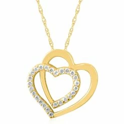Best Sale 😀 Pompeii3 👩 Womens 1/4ct Diamond Heart Shape Pendant 10K Yellow Gold 3/4" Tall 💯