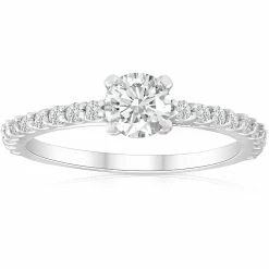 New 🤩 Pompeii3 1 1/2 Ct Round Cut Diamond Engagement Ring Single Row 14k White Gold for 👩 women 🥰