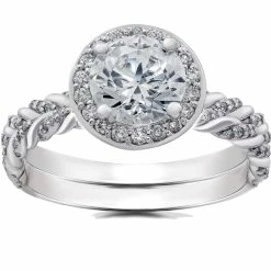 Best Pirce ๐ Pompeii3 1/2 ct Diamond McKenna Halo Engagement Ring Setting & Matching Band for ๐ฉ women โญ
