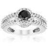 Promo ⭐ Pompeii3 3/4ct Halo Split Shank Black & White Diamond Ring 14K White Gold for 👩 women ❤️