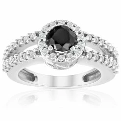 Promo ⭐ Pompeii3 3/4ct Halo Split Shank Black & White Diamond Ring 14K White Gold for 👩 women ❤️