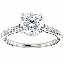 Outlet ✔️ Pompeii3 2 Ct Diamond Engagement Ring 14k White Gold Single Row Vintage Accents for 👩 women ⌛