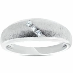 Best Sale 🎉 Pompeii3 Mens 1/10ct Three Diamond Brushed Wedding Ring 10k White Gold Anniversary Band 😀