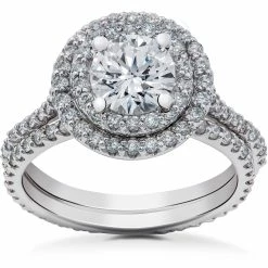 Best reviews of โค๏ธ Pompeii3 1 ct Round Halo Diamond Engagement Ring Setting & Matching Eternity Band for ๐ฉ women ๐