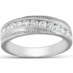 Best reviews of ❤️ Pompeii3 1/2 Ct Mens Diamond Wedding Ring With Bead Accent High Polished 10k White Gold 🎁