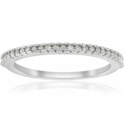 Wholesale 👏 Pompeii3 1/10ct Pave Diamond Wedding Ring 10k White Gold Stackable 👩 Womens Thin Band 😉