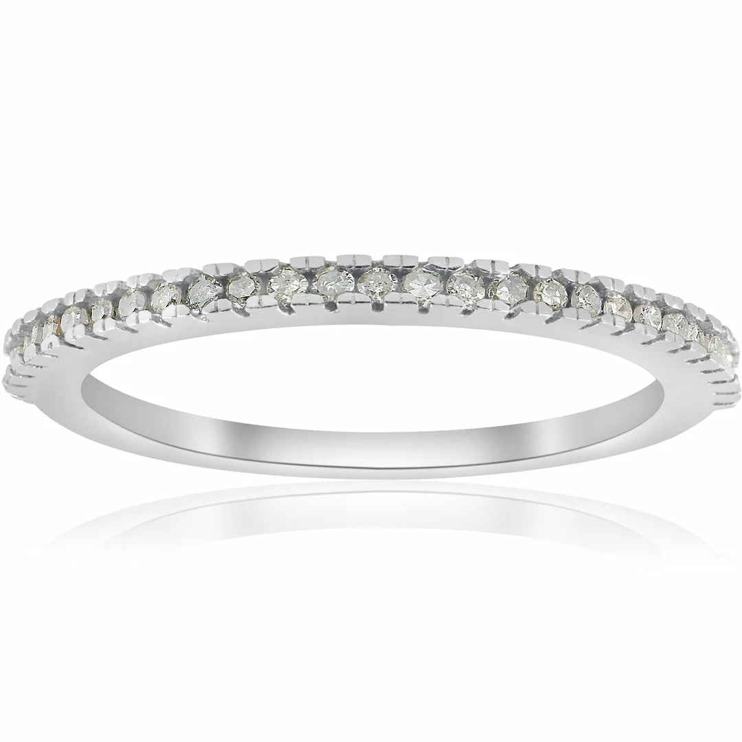 Wholesale ๐ Pompeii3 1/10ct Pave Diamond Wedding Ring 10k White Gold Stackable ๐ฉ Womens Thin Band ๐