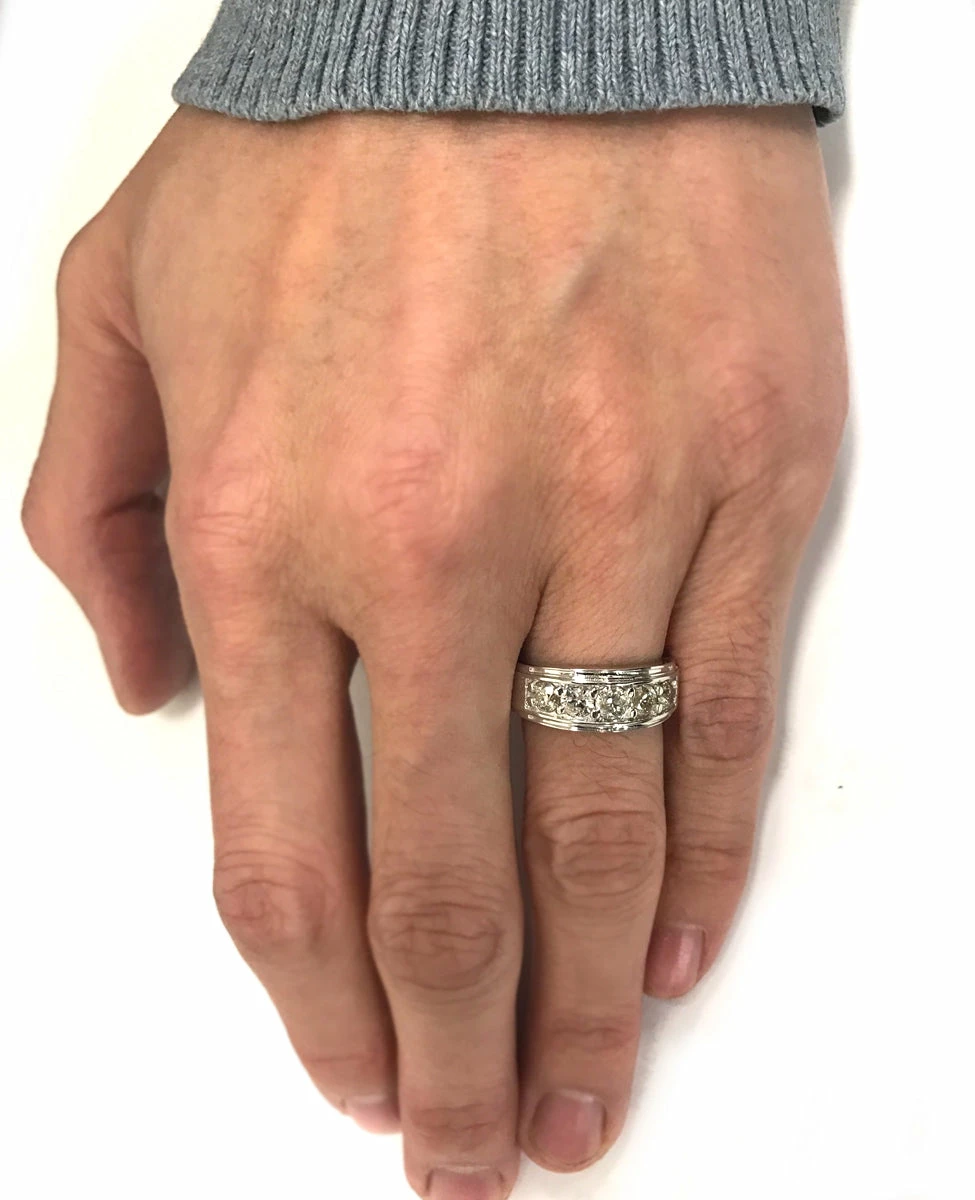 Cheapest 👍 Pompeii3 1 ct Mens Diamond Five Stone Wedding Ring 10k White Gold ✔️ - Image 4