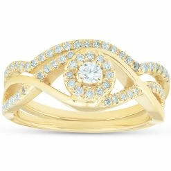 Wholesale 🔥 Pompeii3 3/8CT Diamond Engagement Wedding Ring Set Infinity Twist Halo 10k Yellow Gold for 👩 women 🤩