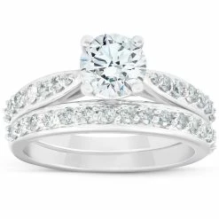 Best deal 👍 Pompeii3 1 3/4Ct Diamond Engagement Matching Wedding Ring Set 14k White Gold for 👩 women 🎁