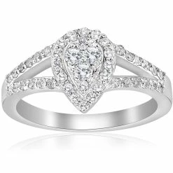 Best deal 🎉 Pompeii3 1/2ct Pear Shape Diamond Halo Cluster Engagement Ring 10K White Gold for 👩 women ❤️