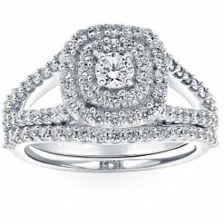 Top 10 ๐ Pompeii3 1 1/10 Ct Lab Grown Diamond Cushion Halo Engagement Wedding Ring Set White Gold for ๐ฉ women ๐