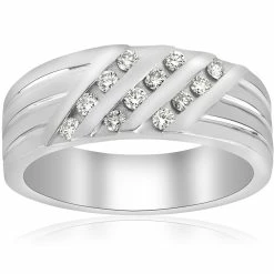 New ⌛ Pompeii3 1/2ct Mens Diamond Wedding Ring Three Row 10k White Gold 🌟