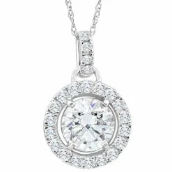Best Sale 🧨 Pompeii3 1 1/3Ct TW Round Diamond (1ct center) Halo Pendant Lab Grown White Gold Necklace for 👩 women 😀
