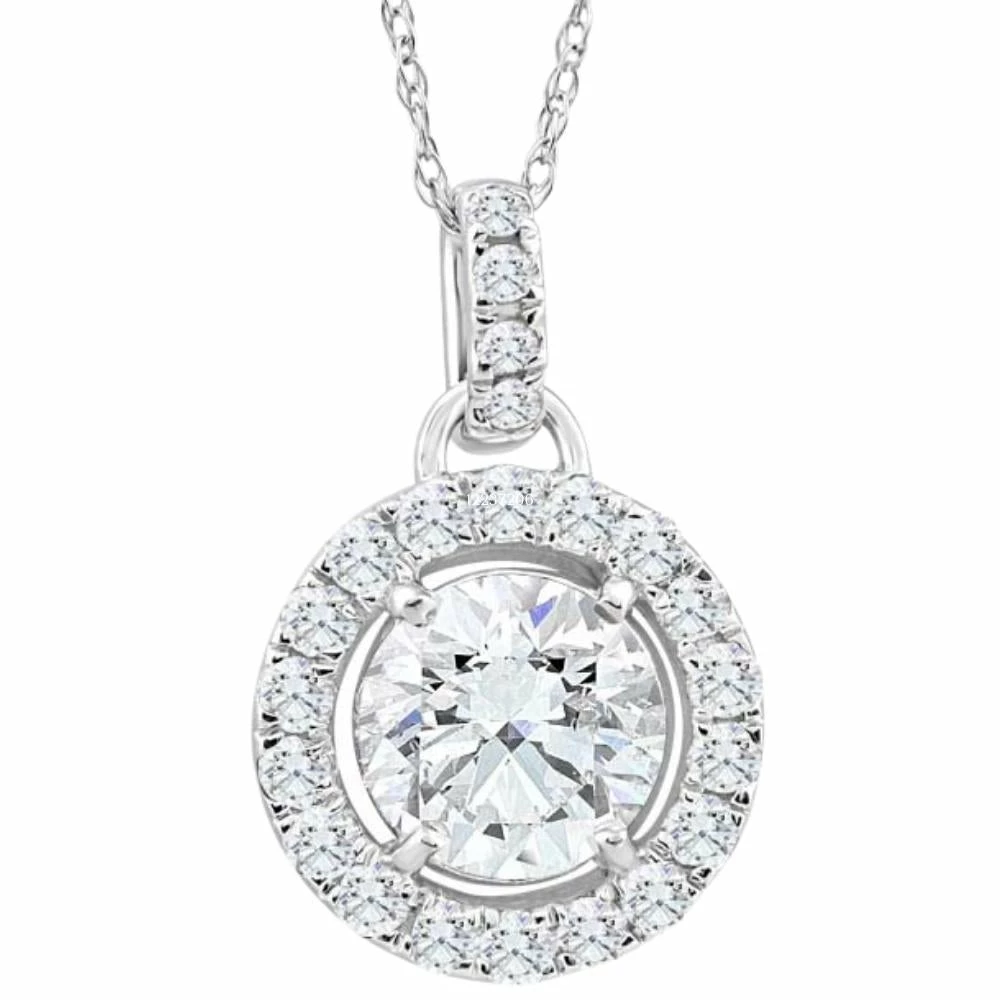 Best Sale ๐งจ Pompeii3 1 1/3Ct TW Round Diamond (1ct center) Halo Pendant Lab Grown White Gold Necklace for ๐ฉ women ๐