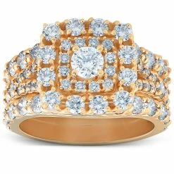 Best deal 💯 Pompeii3 3 1/2 Ct Diamond Engagement Trio Wedding Ring Set 10k Yellow Gold Cushion Halo for 👩 women 😀