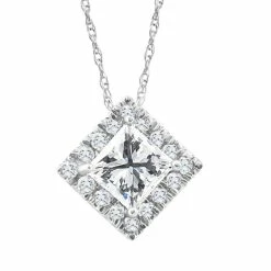 Best Pirce 👍 Pompeii3 1 1/5Ct Princess Cut Diamond (1ct center) Enhanced Diamond Halo Pendant Necklace for 👩 women ✨