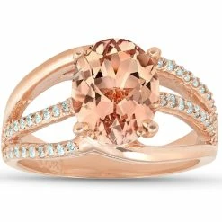 Best deal ๐คฉ Pompeii3 3 Ct TW Large Oval Peach Morganite & Diamond Ring 10k Rose Gold for ๐ฉ women โญ