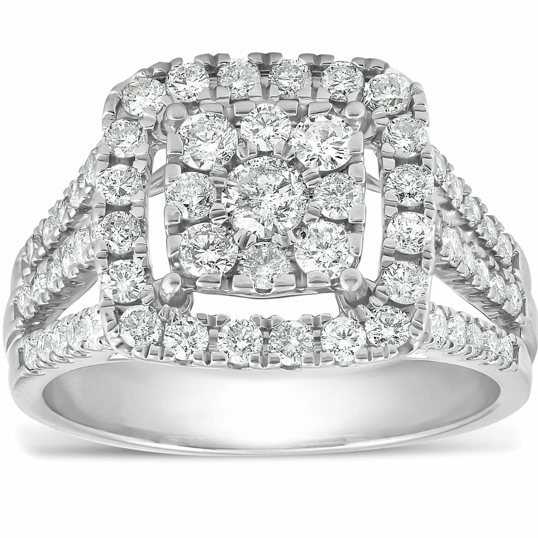 Promo 💯 Pompeii3 1 3/8ct Square Framed Diamond Halo Engagement Ring 10k White Gold for 👩 women 👍