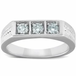 Buy 🔔 Pompeii3 10k White Gold 5/8 Ct 3-Stone Mens Braided Heavy Weight Ring Wedding Band 👍