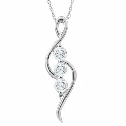 New 🎉 Pompeii3 1/3Ct TW Round-Cut Three Stone Diamond Pendant 10k White Gold 👩 Women's Necklace 👍