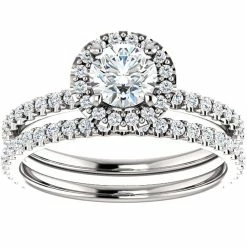 Top 10 😀 Pompeii3 1 1/10ct Diamond Halo Engagement Wedding Ring Set 14k White Gold for 👩 women 😍