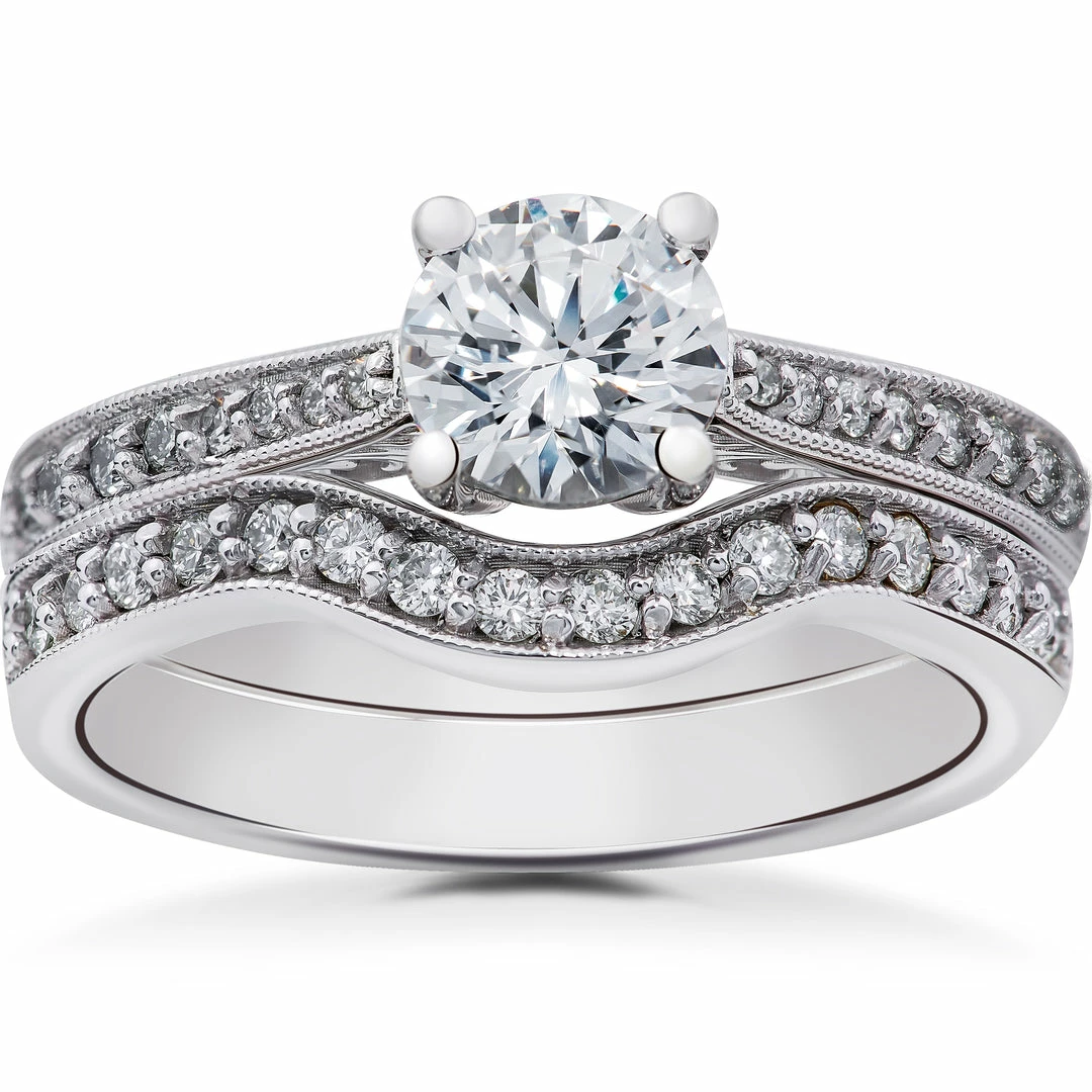 Wholesale 🥰 Pompeii3 1 ct Diamond Lab Grown Eco Friendly Vintage Engagement Ring & Wedding Band 14k for 👩 women ✔️