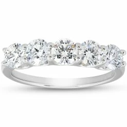Best Pirce 🔥 Pompeii3 1 1/4 Ct EX3 Lab Grown Diamond Five Stone Wedding Ring 14k White Gold U Prong for 👩 women 👍