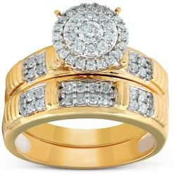Best Pirce โญ Pompeii3 3/4 Ct Halo Diamond Engagement Wedding Ring Set 10k Yellow Gold for ๐ฉ women ๐