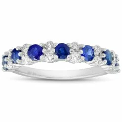 Outlet 🎉 Pompeii3 1 1/2 Ct Blue Sapphire & Diamond Wedding Ring 14k White Gold for 👩 women ⌛