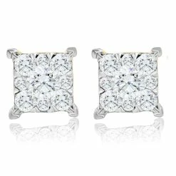 Best deal ✨ Pompeii3 1/2Ct Diamond Princess Cut Square Round Cut Lab Grown Diamond Earrings Gold for 👩 women ⌛