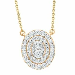 Discount ⌛ Pompeii3 .85Ct Oval Cluster Diamond Halo Pendant 👩 Women's Yellow Gold Necklace 14mm Tall 🥰