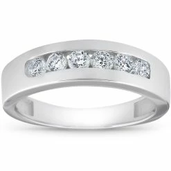 Flash Sale 😍 Pompeii3 1Ct Diamond Channel Set Polished Wedding Band Mens Ring 14k White Gold Lab Created 🔥