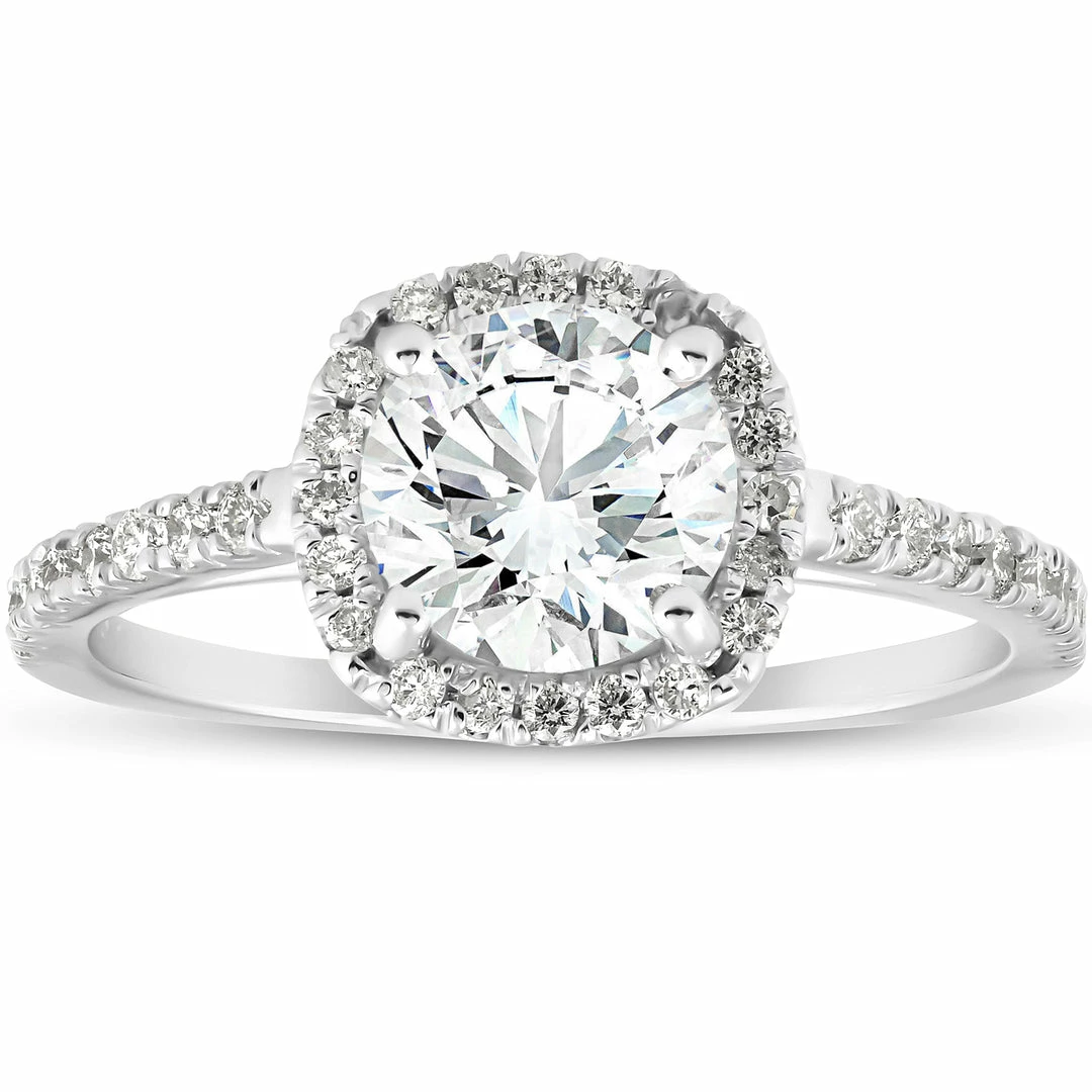 Top 10 🔔 Pompeii3 1 3/4Ct Moissanite Lab Grown Diamond Cushion Halo Engagemeng Ring 14k White Gold for 👩 women 🔥