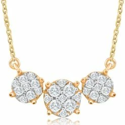 Top 10 😉 Pompeii3 3/8Ct Diamond Cluster Halo Three stone Pendant Yellow Gold Necklace Lab Grown for 👩 women 💯