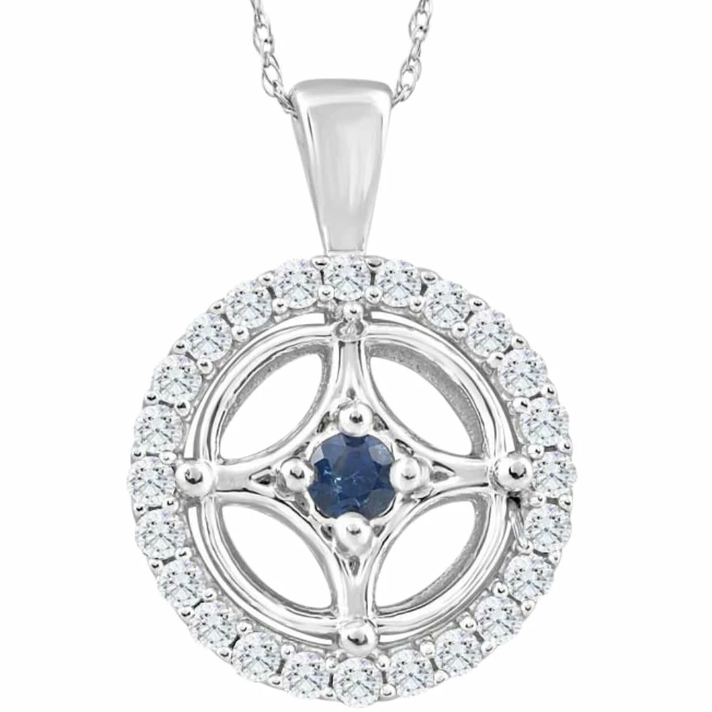 Best deal 🔔 Pompeii3 5/8Ct Blue Sapphire & Diamond Circle Pendant 15mm White Gold 👩 Women's Necklace 🔔