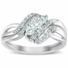 Promo 👏 Pompeii3 5/8 Ct Three Stone Diamond Engagement Anniversary Multi Row Ring 10k White Gold for 👩 women 🔔