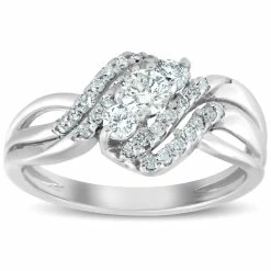 Promo ๐ Pompeii3 5/8 Ct Three Stone Diamond Engagement Anniversary Multi Row Ring 10k White Gold for ๐ฉ women ๐