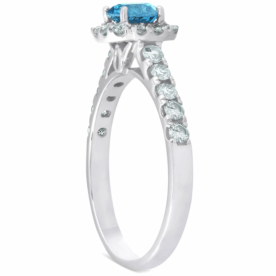 Wholesale ๐ Pompeii3 1 Ct Blue Diamond Cushion Halo Engagement Ring 14k White Gold for ๐ฉ women ๐ - Image 3