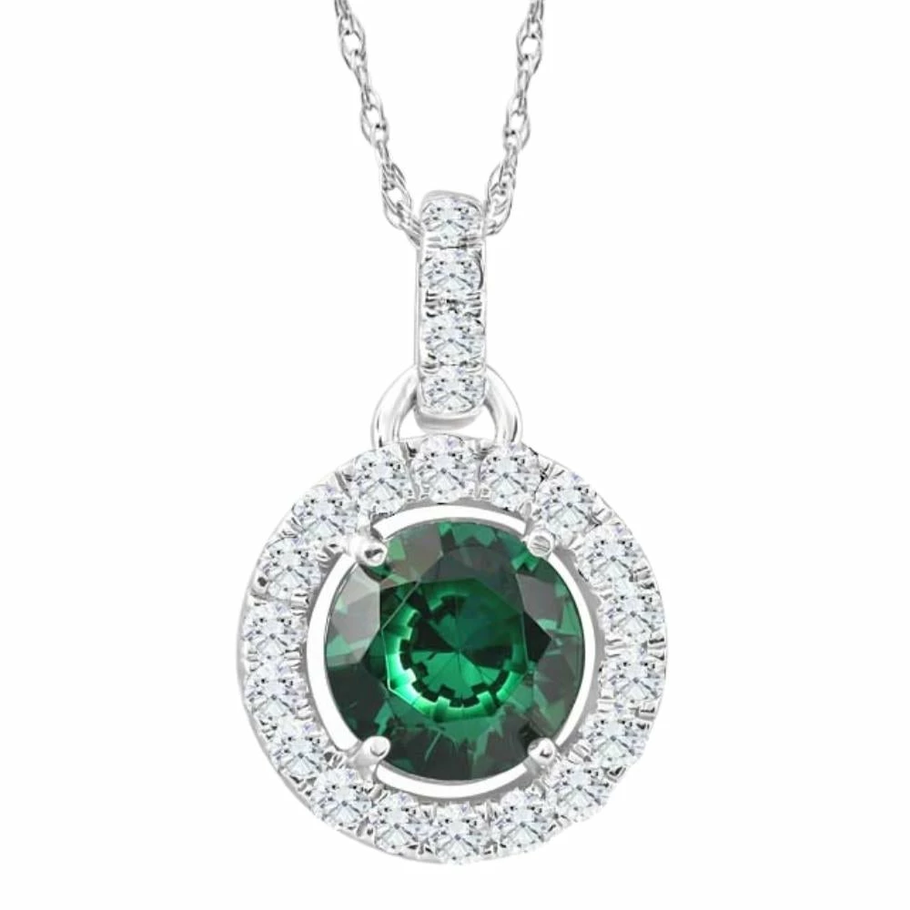 New ๐ Pompeii3 1 1/2Ct Emerald Diamond Halo Pendant ๐ฉ Women's 10k White Gold Necklace 18" Length ๐คฉ