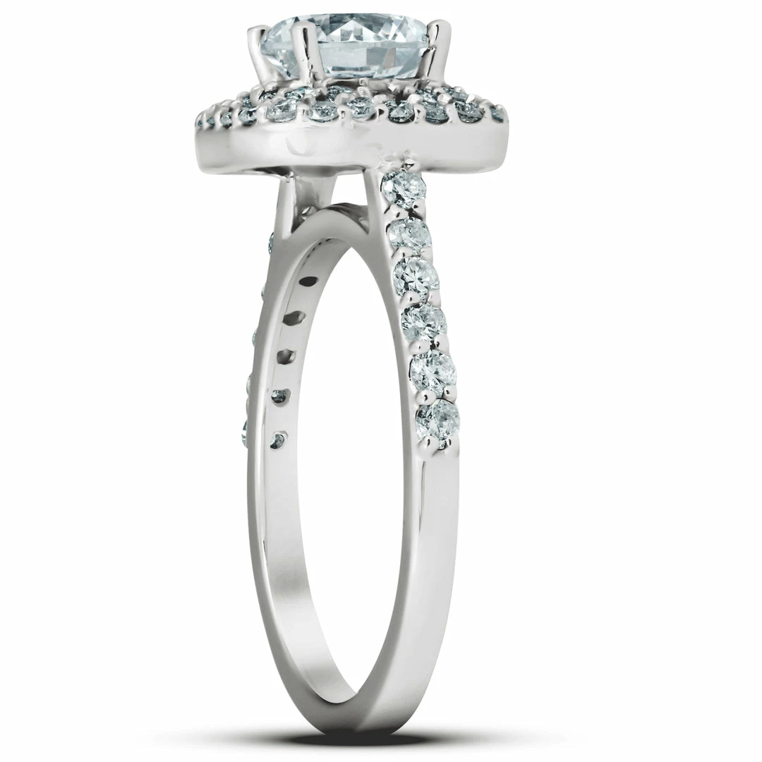 Best deal ❤️ Pompeii3 2 1/4 Ct Diamond & Moissanite Cushion Halo Engagement Ring 14k White Gold for 👩 women 😍 - Image 2