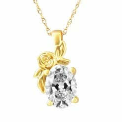 Wholesale 🎉 Pompeii3 1 Ct Oval Diamond Solitaire Pendant Lab Grown Floral 14k Yellow Gold Necklace for 👩 women 🌟