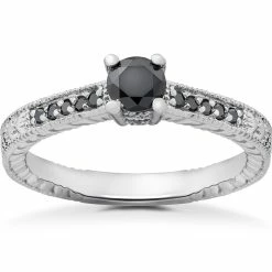 Best deal 🌟 Pompeii3 1/2 ct Black Diamond Vintage Engagement Ring 14k White Gold for 👩 women ✔️