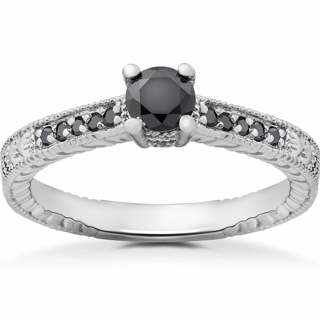 Best deal 🌟 Pompeii3 1/2 ct Black Diamond Vintage Engagement Ring 14k White Gold for 👩 women ✔️