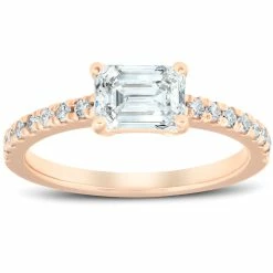 Best reviews of 😀 Pompeii3 1 1/2Ct Sideways Emerald Cut Moissanite & Diamond Engagement Ring 14k Rose Gold for 👩 women 🎁