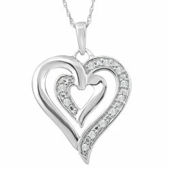 Cheapest 🧨 Pompeii3 10K White Gold 1/10Ct TW Real Diamond Heart Pendant Necklace for 👩 women 👍