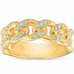 Flash Sale ๐ Pompeii3 1/2 Ct Mens Heavy Weight Solid Yellow Gold Curb Chain Diamond Ring Wedding Band โ