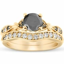 Best Sale ๐ Pompeii3 1 3/4 Ct Black & White Diamond Engagement Wedding Ring Set 10k Yellow Gold for ๐ฉ women ๐