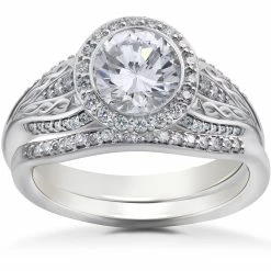 Wholesale 🥰 Pompeii3 1 1/5ct Lab Created Diamond Zoe Engagement Ring Matching Wedding Band White Gold for 👩 women 👏