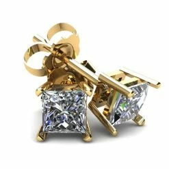 Top 10 🛒 Pompeii3 1.00Ct Princess Cut Diamond Studs 14K White Or Yellow Gold Basket Setting for 👩 women 🎉